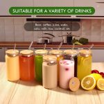 Naeety Glass Cups with Bamboo Lids and Glass Straw, Drinking Glasses Set of 4-16 Oz Beer Can Shaped Glass Cups, Iced Coffee Glasses, Tumbler Cup for Smoothie, Cocktail, Whiskey - 3 Cleaning Brushes - Image 6